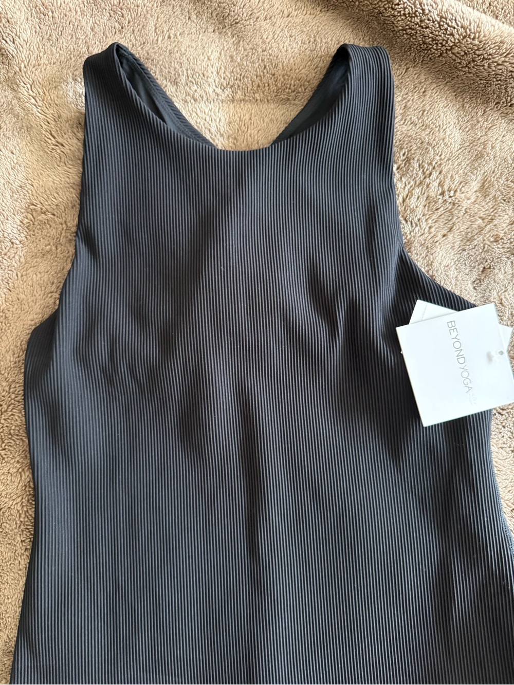 NWT Beyond Yoga Black Ribbed High Neck Tank Top